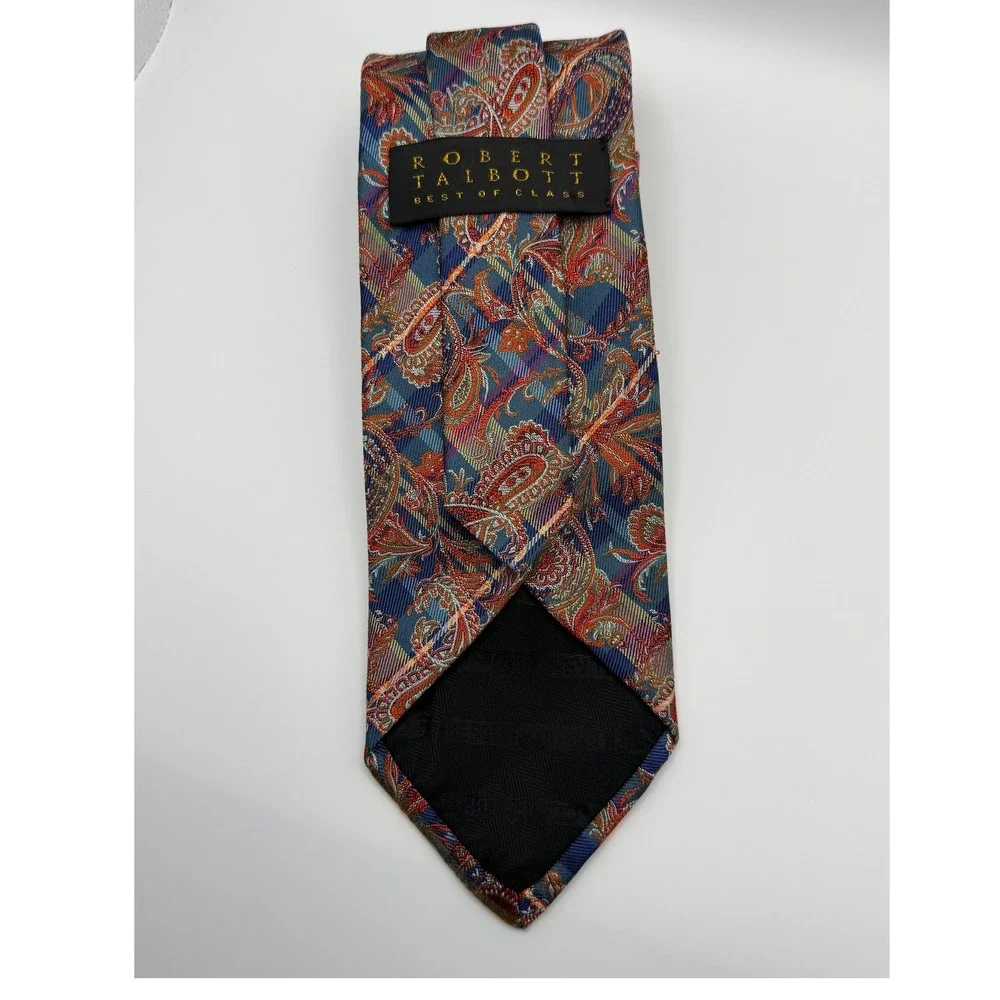 Robert Talbott Best of Class Silk Tie Blue Orange Paisley Made USA 3.25
